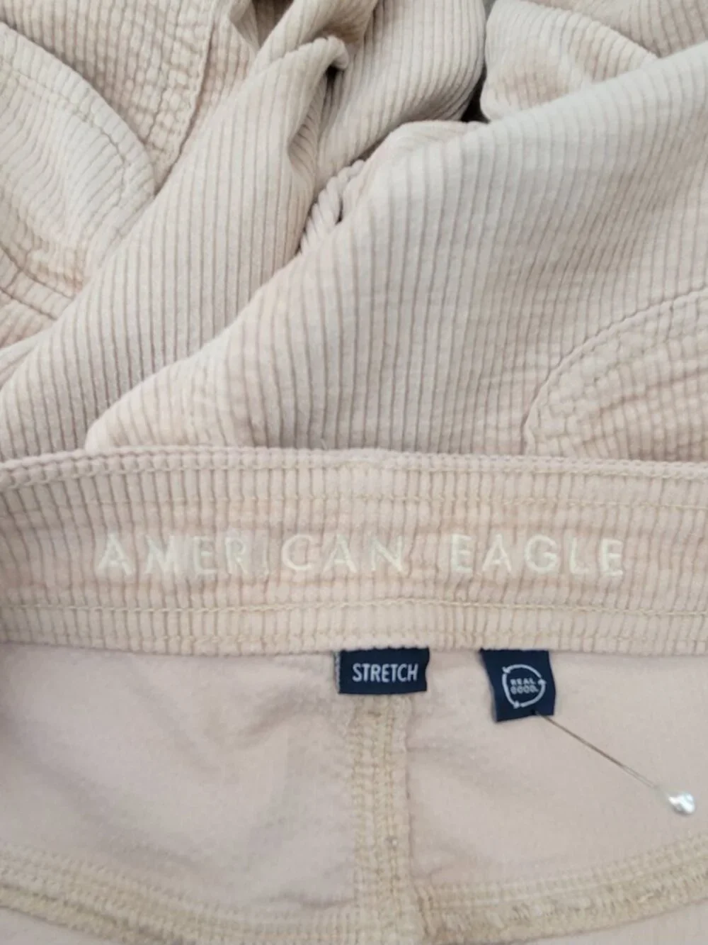 American Eagle High Rise Baggie Wide Leg Corduroy Cargo Pants Dreamy Drape Taupe - Picture 9 of 12